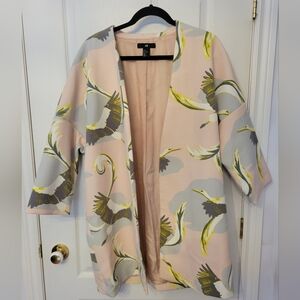 H&M Pink and Gray Kimono with Bird Print